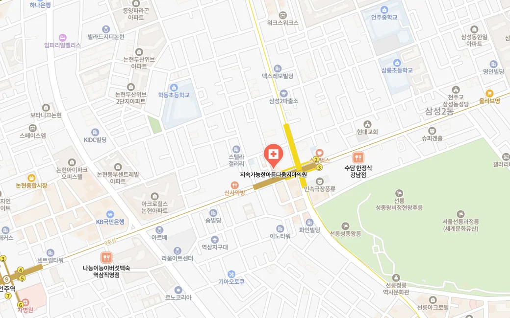 지아의원 위치 지도 — 서울 강남구 봉은사로 331, 선정릉역 1번 출구 인근